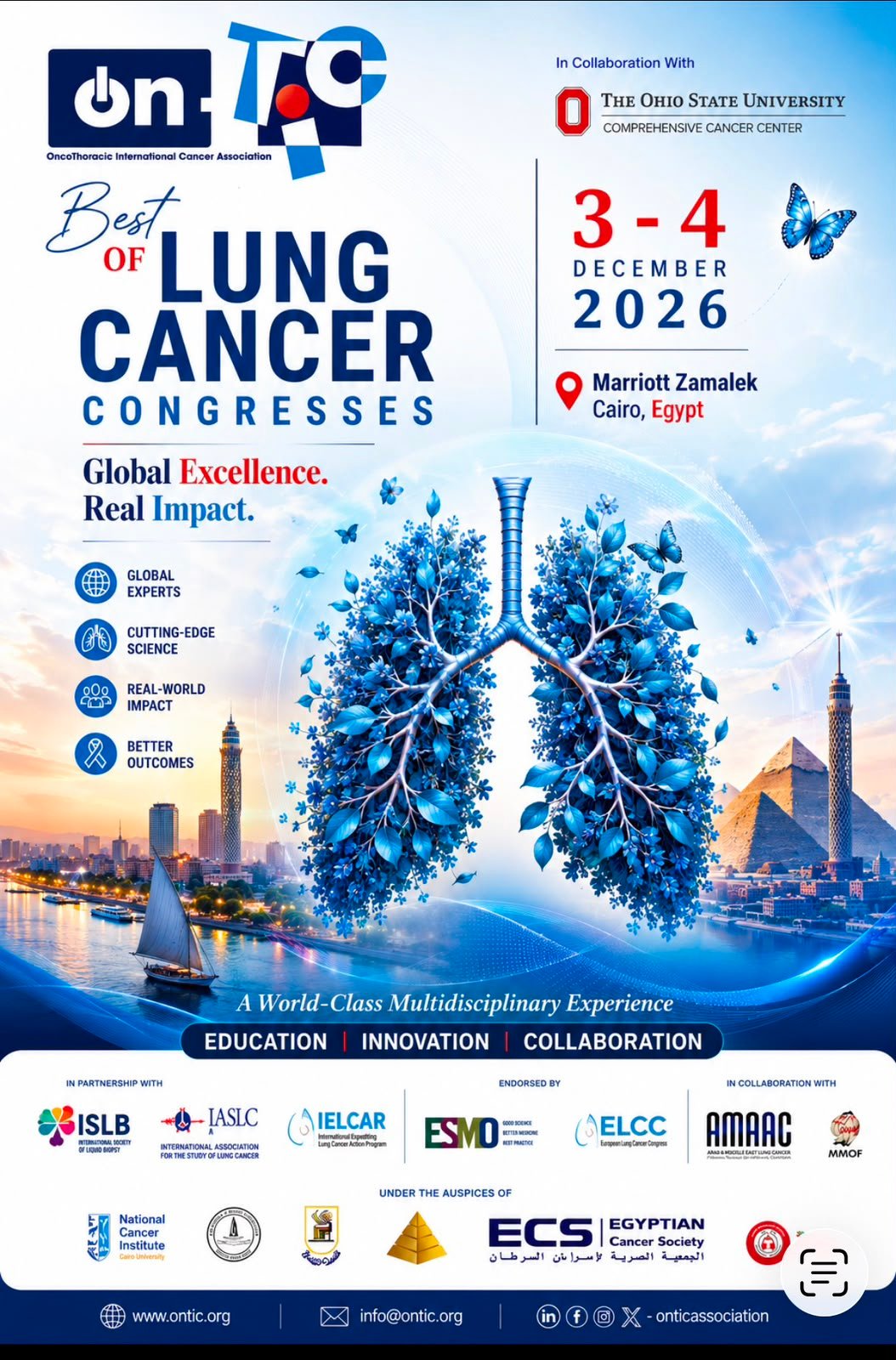 Best of Lung Cancer Congresses 2026 — Global Excellence. Real Impact.. 3 – 4 December 2026, Marriott Zamalek, Cairo, Egypt. In collaboration with The Ohio State University Comprehensive Cancer Center.